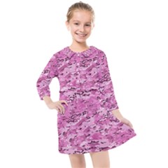 Pink Camouflage Army Military Girl Kids  Quarter Sleeve Shirt Dress by snek