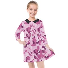 Standard Violet Pink Camouflage Army Military Girl Kids  Quarter Sleeve Shirt Dress by snek