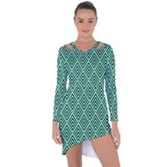 Chevron Pattern Black Mint Green Asymmetric Cut-out Shift Dress by Pakrebo
