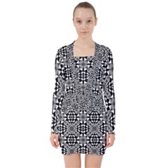 Fabric Design Pattern Color V-neck Bodycon Long Sleeve Dress by Pakrebo