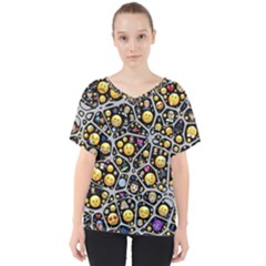 Mental Emojis Emoticons Icons V-neck Dolman Drape Top by Pakrebo