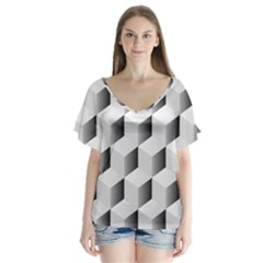 Cube Isometric V-neck Flutter Sleeve Top by Mariart