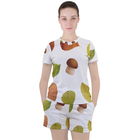 Leaves Mushrooms Women s Tee And Shorts Set by Mariart