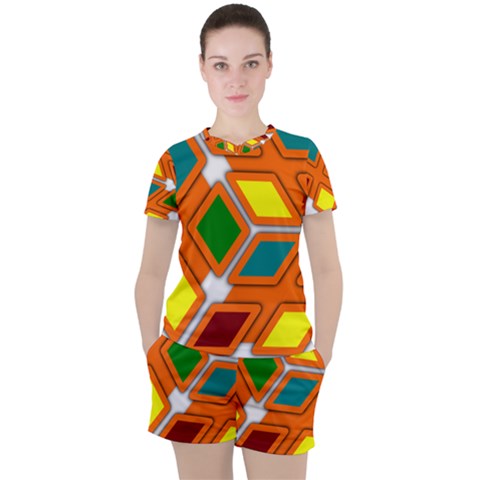 Shape Plaid Women s Tee And Shorts Set by Mariart