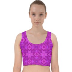 Magenta Mosaic Pattern Triangle Velvet Racer Back Crop Top by Pakrebo