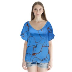 Pattern Background Abstract V-neck Flutter Sleeve Top by Pakrebo
