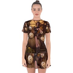 Wonderful Steampunk Lady Drop Hem Mini Chiffon Dress by FantasyWorld7