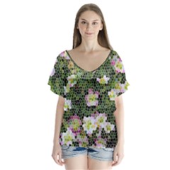 Mosaic Structure Pattern Background V-neck Flutter Sleeve Top by Pakrebo