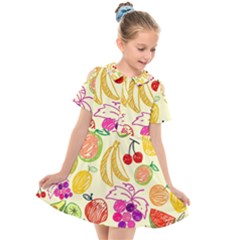 Seamless Pattern Fruit Kids  Short Sleeve Shirt Dress by Mariart