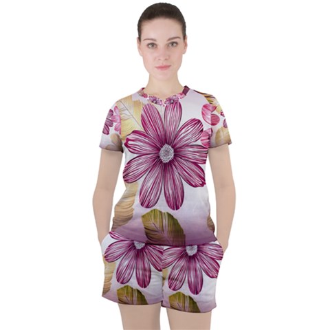 Star Flower Women s Tee And Shorts Set by Mariart