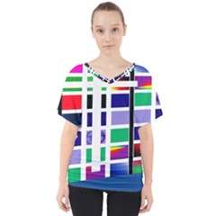 Color Graffiti Pattern Geometric V-neck Dolman Drape Top by Pakrebo
