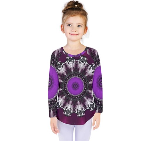 Kaleidoscope Round Circle Geometry Kids  Long Sleeve Tee by Pakrebo