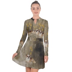 Cute Little Chihuahua With Hearts On The Moon Long Sleeve Panel Dress by FantasyWorld7
