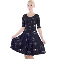 Greyscale Sushi Pattern Quarter Sleeve A-line Dress by WensdaiAmbrose