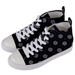 Geometric Pattern - Black Women s Mid-top Canvas Sneakers by WensdaiAmbrose