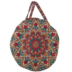 Mandala - Red & Teal Giant Round Zipper Tote by WensdaiAmbrose