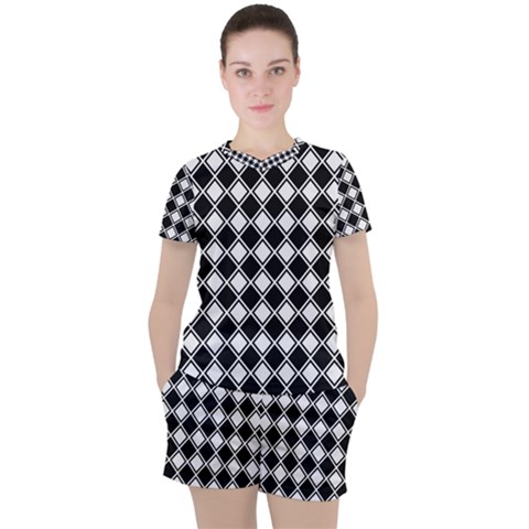 Square Diagonal Pattern Women s Tee And Shorts Set by Mariart