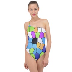 Stained Glass Colourful Pattern Classic One Shoulder Swimsuit by Mariart
