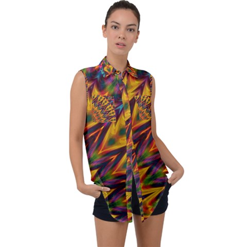 Background Abstract Texture Chevron Sleeveless Chiffon Button Shirt by Mariart