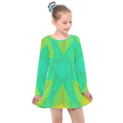 Kaleidoscope Background Green Kids  Long Sleeve Dress by Mariart