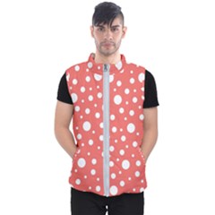 Polka Dot On Living Coral Men s Puffer Vest by LoolyElzayat