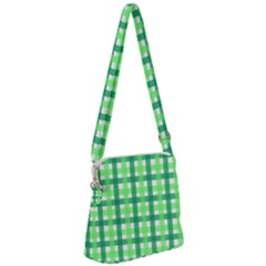 Sweet Pea Green Gingham Zipper Messenger Bag by WensdaiAmbrose