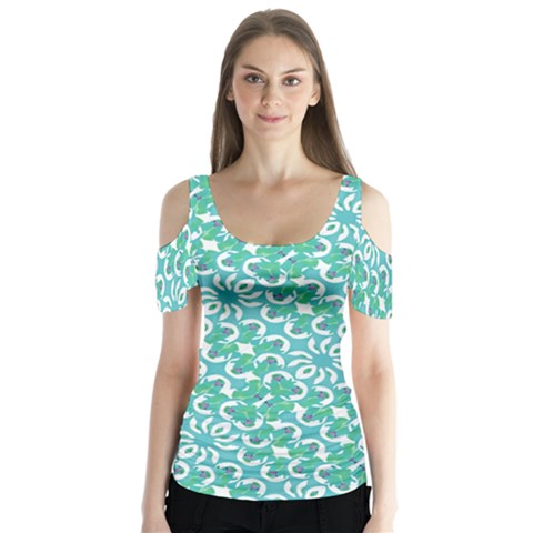 Colorful Abstract Print Pattern Butterfly Sleeve Cutout Tee  by dflcprintsclothing