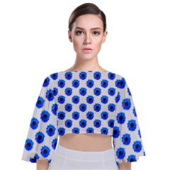 Sunflower Digital Paper Blue Tie Back Butterfly Sleeve Chiffon Top by Mariart