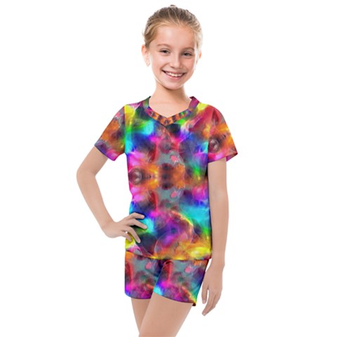 Farbenpracht Kaleidoscope Kids  Mesh Tee And Shorts Set by Pakrebo