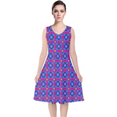 Background Image Decorative Art V-neck Midi Sleeveless Dress  by Pakrebo