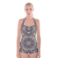 Surreal Design Graphic Pattern Boyleg Halter Swimsuit  by Pakrebo