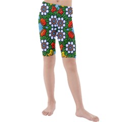 Mandala Background Colorful Pattern Kids  Mid Length Swim Shorts by Pakrebo