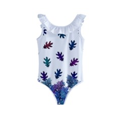 Blue Purple Leaves Kids  Frill Swimsuit by LoolyElzayat