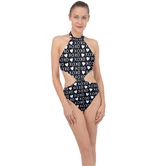Xo Valentines Day Pattern Halter Side Cut Swimsuit by Valentinaart