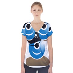 Alien One Eye Pirate Buccaneer Short Sleeve Front Detail Top by Wegoenart