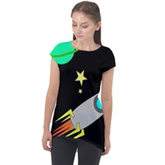Planet Rocket Space Stars Cap Sleeve High Low Top by Wegoenart
