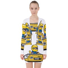 Cartoon Space Racer Galaxy Science V-neck Bodycon Long Sleeve Dress by Wegoenart