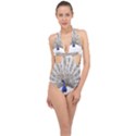 Peacock Colorful Bird Feather Blue Halter Front Plunge Swimsuit View1