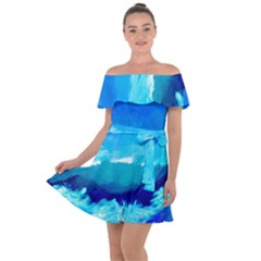 Blue Sky Artwork Drawing Painting Off Shoulder Velour Dress by Pakrebo
