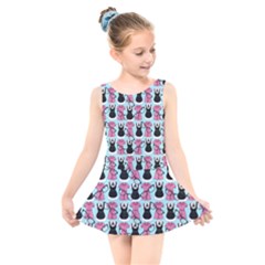 Waitress Uniform Dresses Nerdy Glasses Pattern Blue Kids  Skater Dress Swimsuit by snowwhitegirl