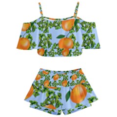 Citrus Tropical Orange Blue Kids  Off Shoulder Skirt Bikini by snowwhitegirl