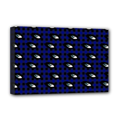Eyes Blue Plaid Deluxe Canvas 18  X 12  (stretched) by snowwhitegirl