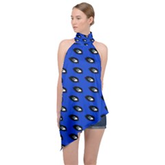 Eyes Blue Halter Asymmetric Satin Top by snowwhitegirl