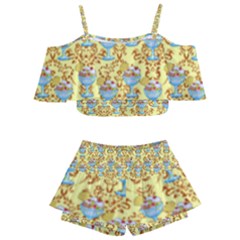 Paisley Yellow Sundaes Kids  Off Shoulder Skirt Bikini by snowwhitegirl