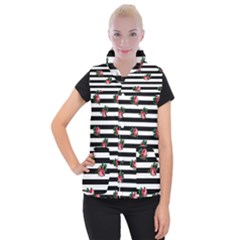 Black Stripes Roses Women s Button Up Vest by snowwhitegirl