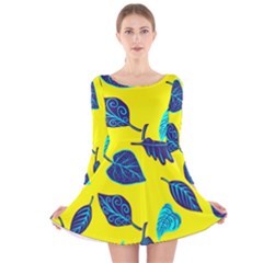 Leaves Leaf Long Sleeve Velvet Skater Dress by Mariart