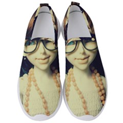 Red Braids Girl Old Men s Slip On Sneakers by snowwhitegirl