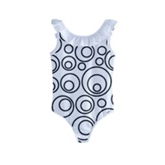 Abstract Black On White Circles Design Kids  Frill Swimsuit by LoolyElzayat