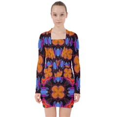 Ornament Colorful Color Background V-neck Bodycon Long Sleeve Dress by Pakrebo