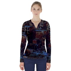 Building Ruins Old Industry V-neck Long Sleeve Top by Pakrebo